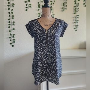 Dark Navy Blue Floral Blouse
